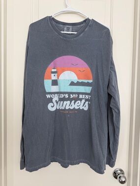 World's 3rd Best Sunsets Graphic Long Sleeve Tee - Gray with Sunset Print